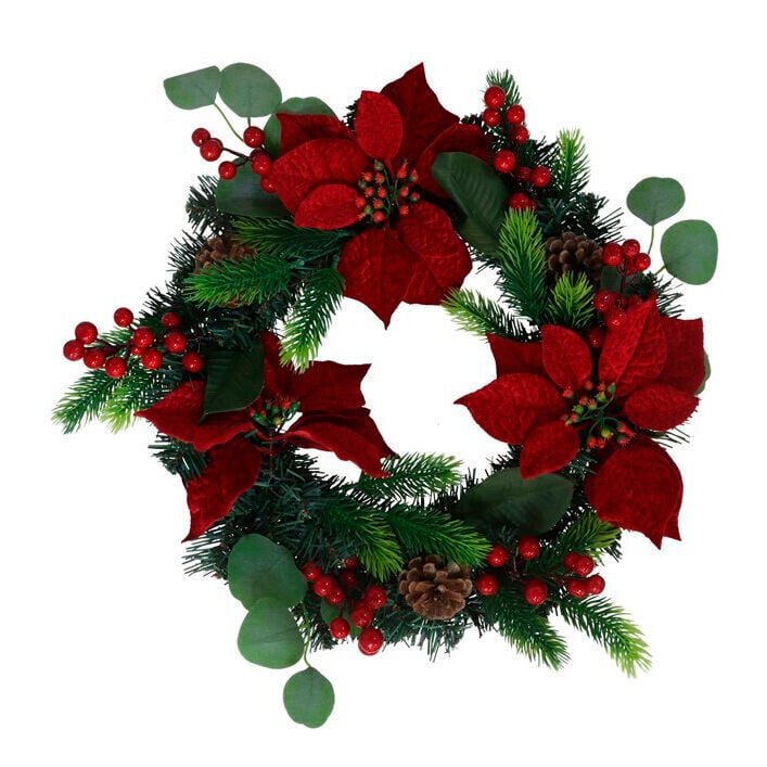 Coroa poinsettia e bagas 46cm, , large