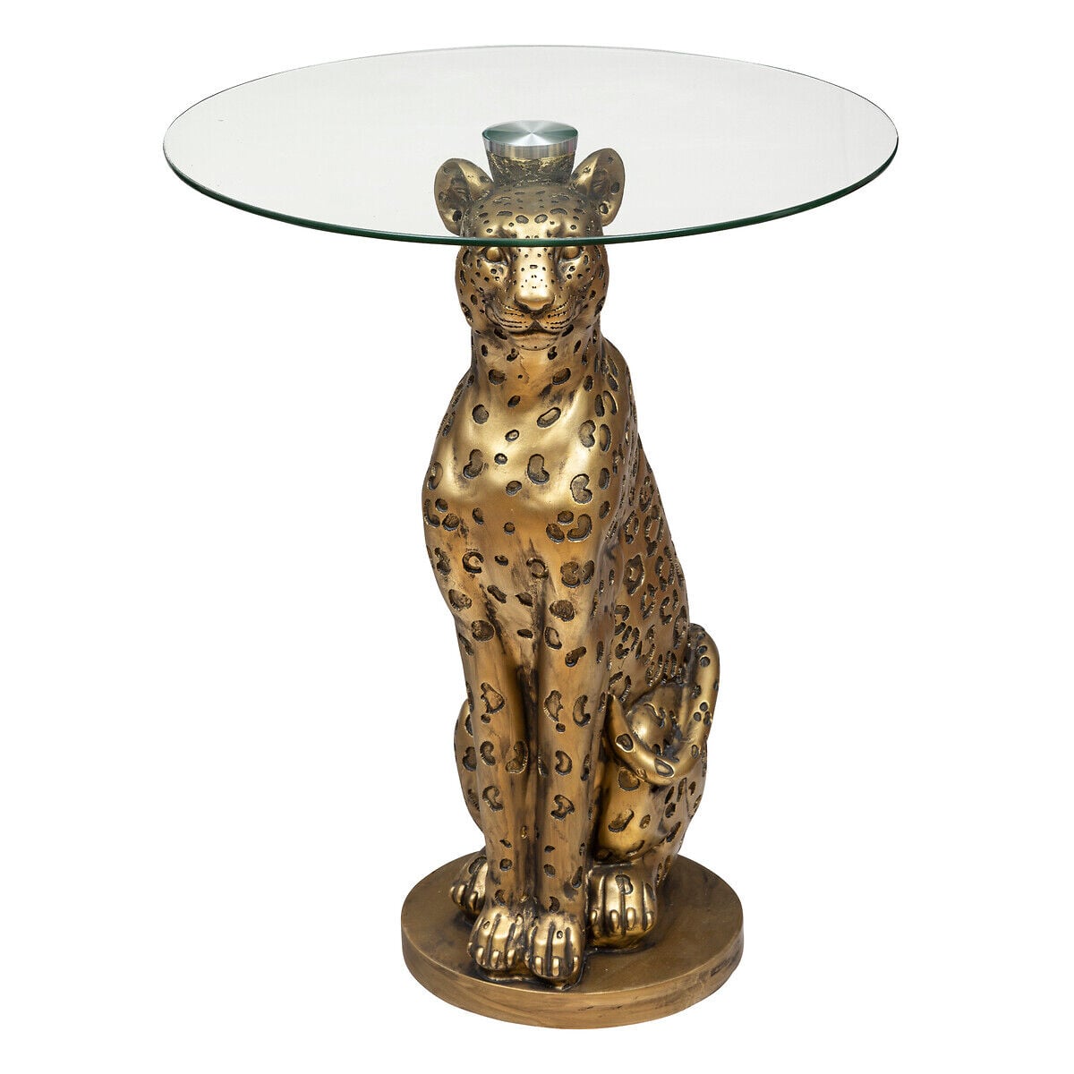 Mesa de apoio com base forma de leopardo dourado em resina, , large