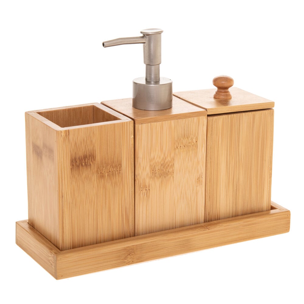 Conjunto de 3 acessórios wc e tabuleiro em bambu, , large