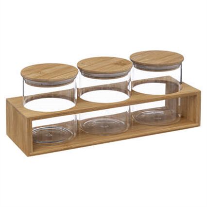 Conjunto de 3 frascos vidro 0,4l com suporte bambu, , large