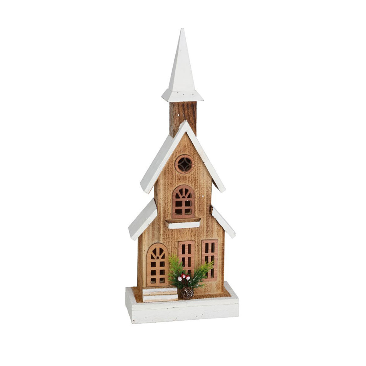 Igreja em madeira com neve 5 led's, , large