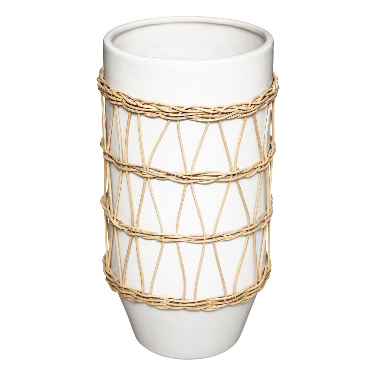 Jarra branca em cerâmica e decoração em rattan 25cm, , large
