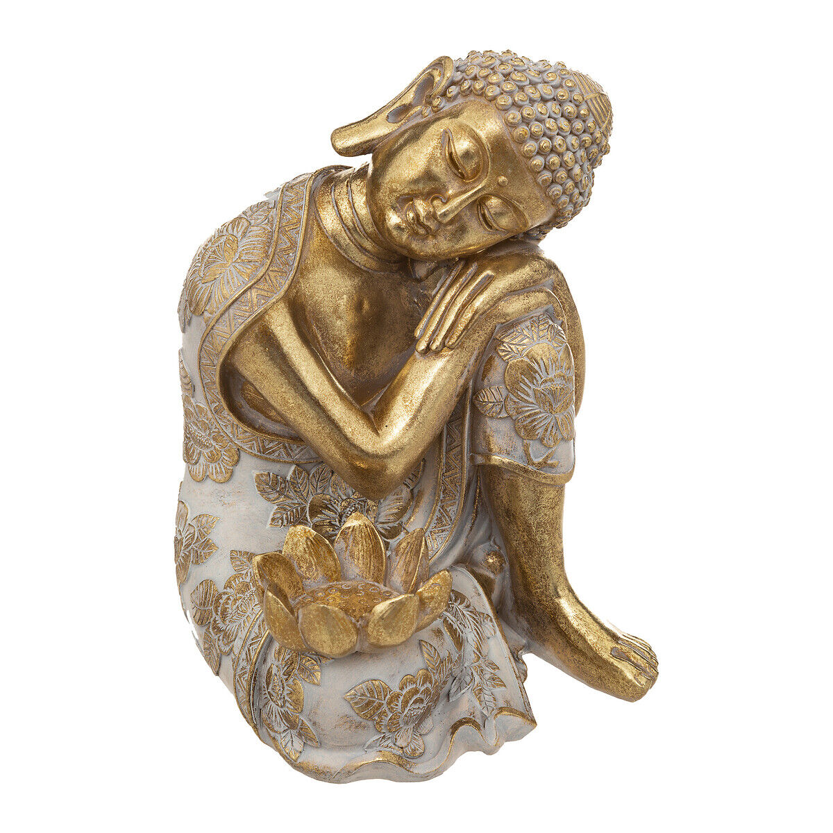 Estátua de buda atherya sentado em resina dourado, , large