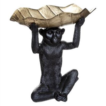 Estátua macaco preto com FOLHA 35cm, , large