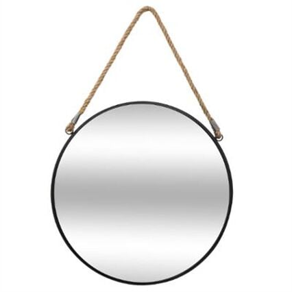 Espelho de parede ETNIC redondo preto com corda 55cm, , large