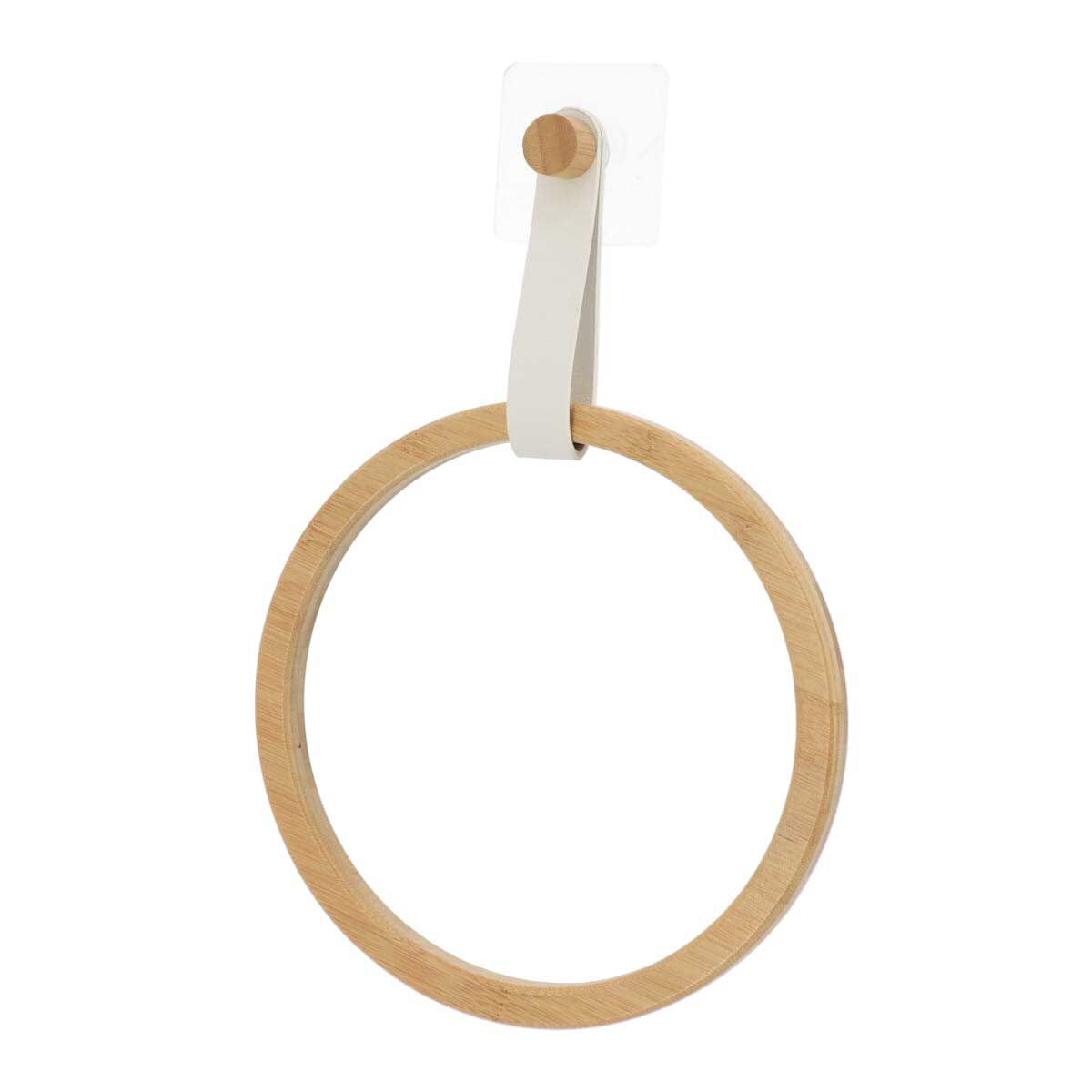 Toalheiro wc redondo em bambu com alça branca, , large