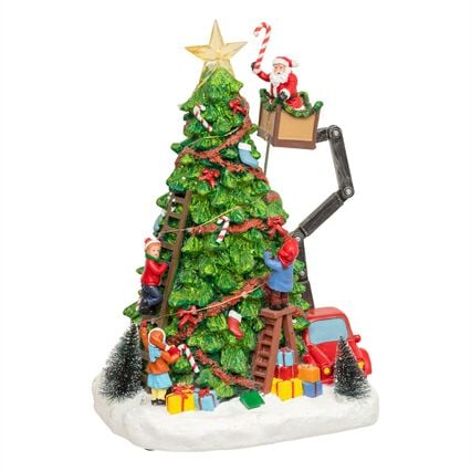 Aldeia árvore de natal com pai natal com luz-música-movimento 27cm, , large