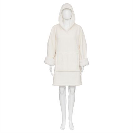 Manta Camisola Com Capuz Bouclé Marfim, , large