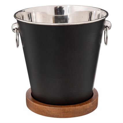 Balde de gelo preto com base em madeira mango, , large