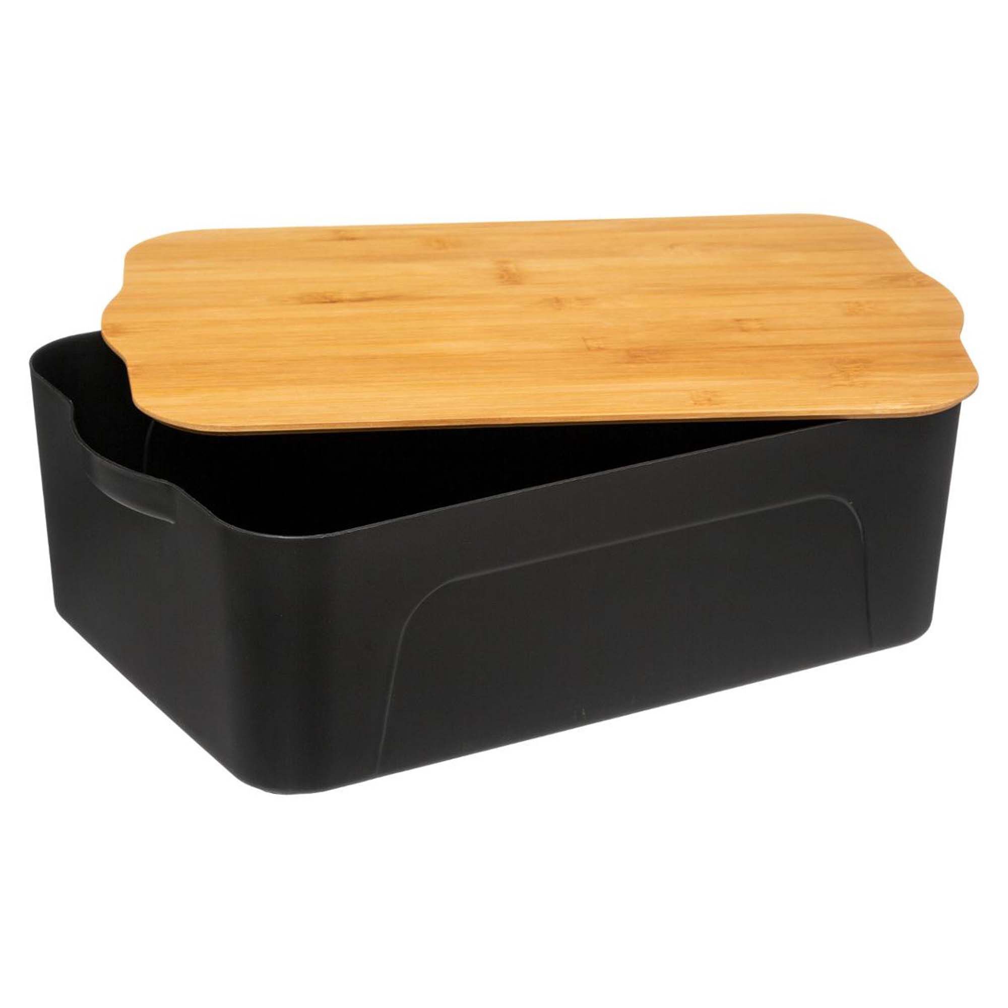 Storage box black with bamboo lid, , large