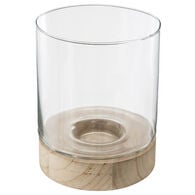 Portavelas Vidrio Base Madera 16x20Cm