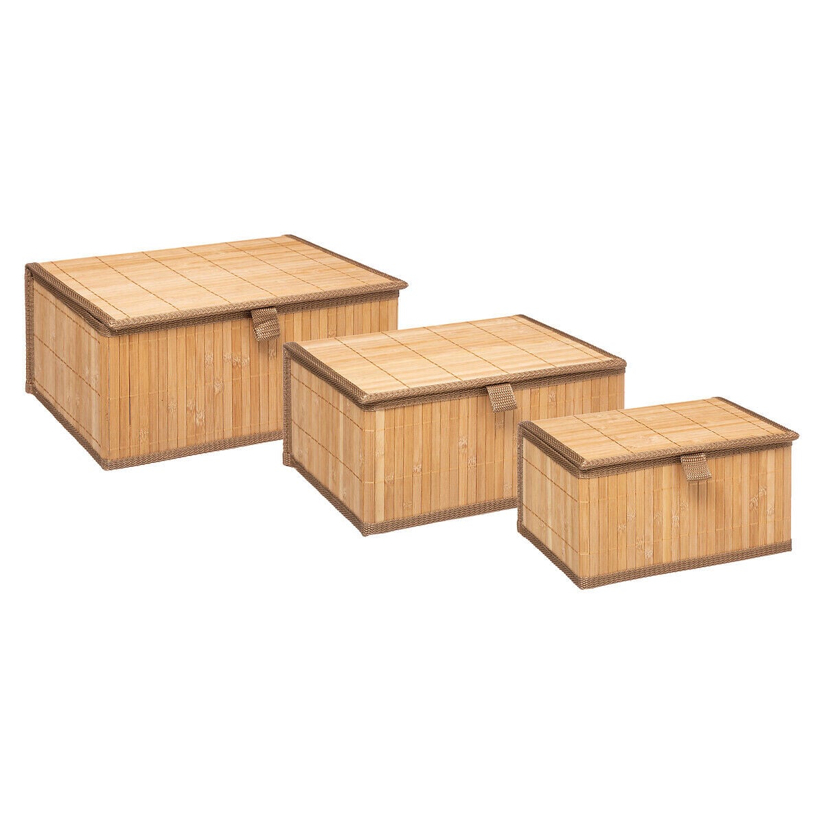 Bathroom basket brown in bamboo with lid, , large