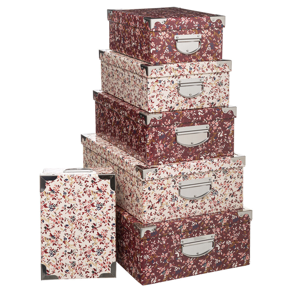 Conjunto de 6 caixas de arrumação estampadas, , large