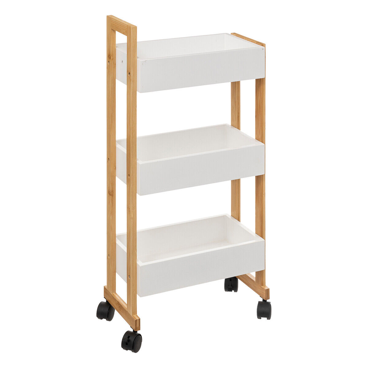 Móvel de apoio branco em bambu com 3 prateleiras, , large