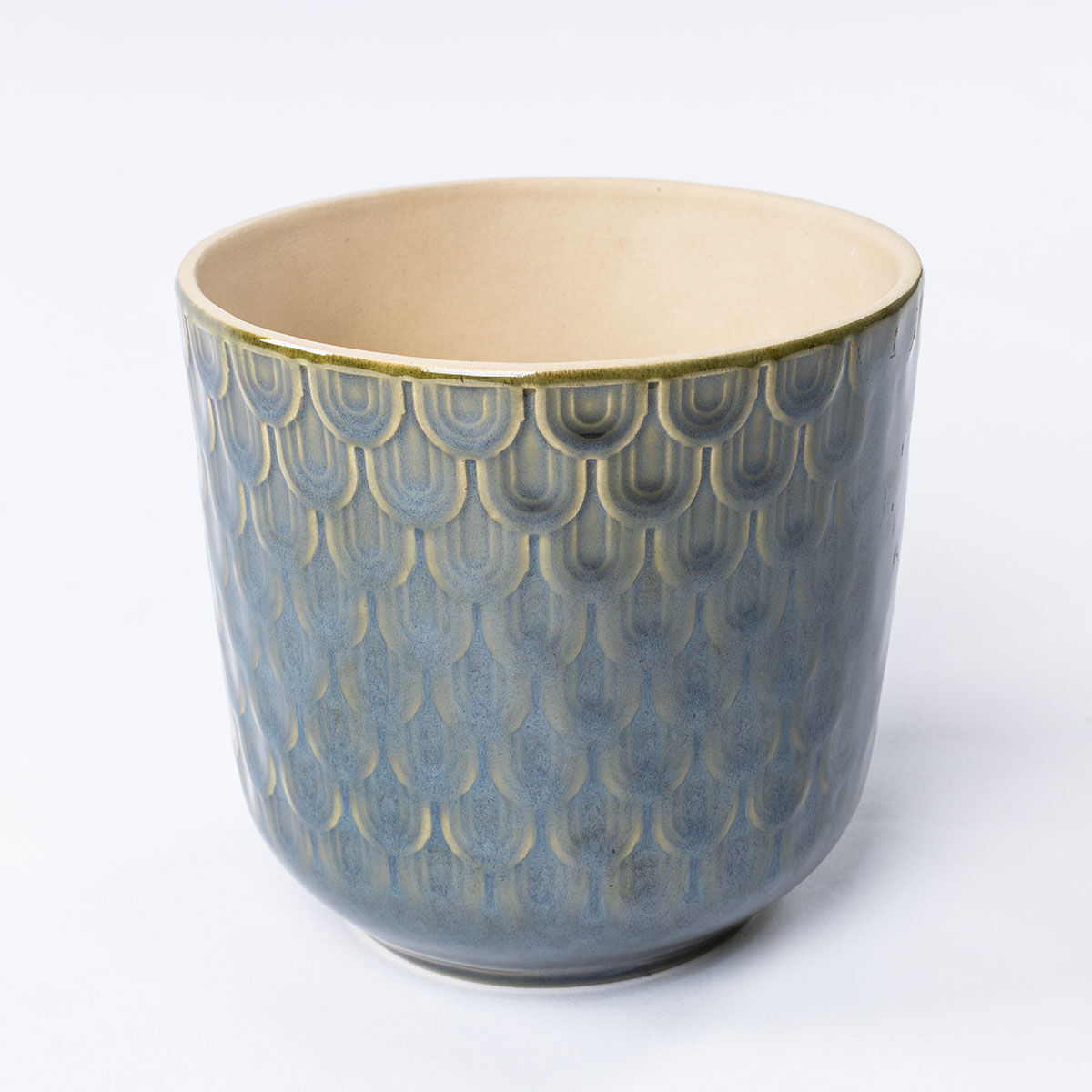 Vaso de cerâmica texturado verde 13,5cm, , large