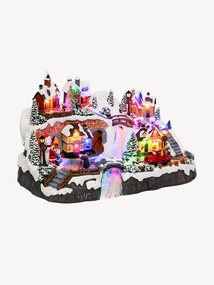 Aldeia estação com pai natal com luz - música - movimento, , large