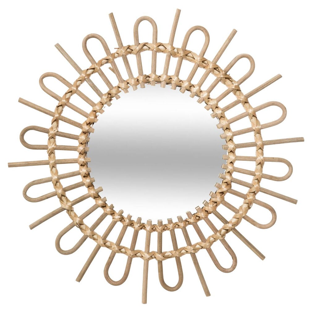 Espelho decorativo de parede bege em rattan sol, , large