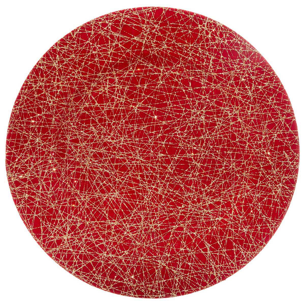 Prato marcador decorado com linhas vermelho e dourado 33cm, , large