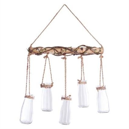 Suspensão de madeira com 5 jarras de vidro, , large
