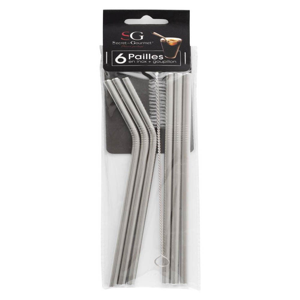 Conjunto de 6 palhinhas com escovilhão em aço inox, , large