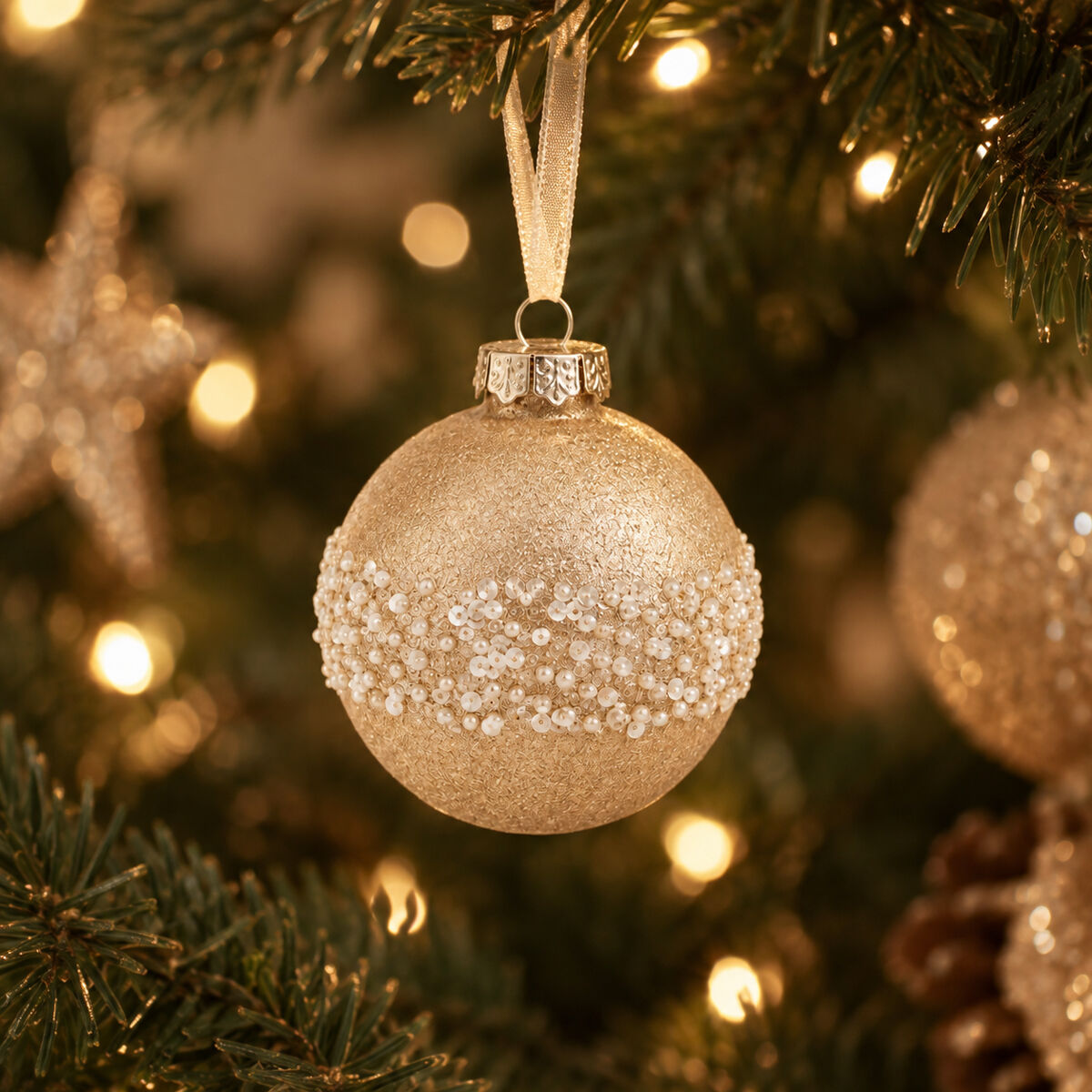 Bola de natal com mini pérolas 10cm, , large