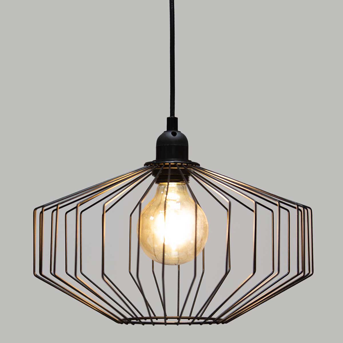 Candeeiro de teto decorativa preta em metal 30.5x23cm, , large