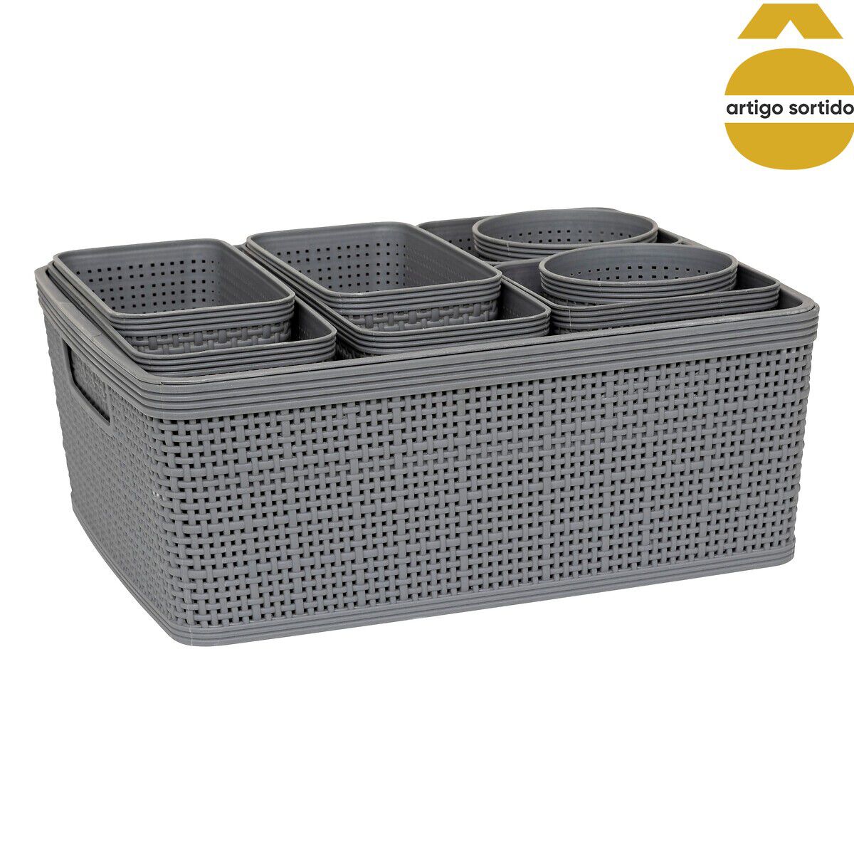 Conjunto de 10 cestos de arrumação crochê BOXY, , large