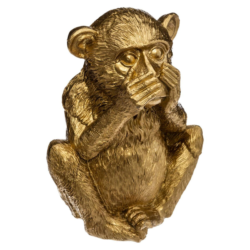 Estatueta macaco sábio mudo dourada, , large