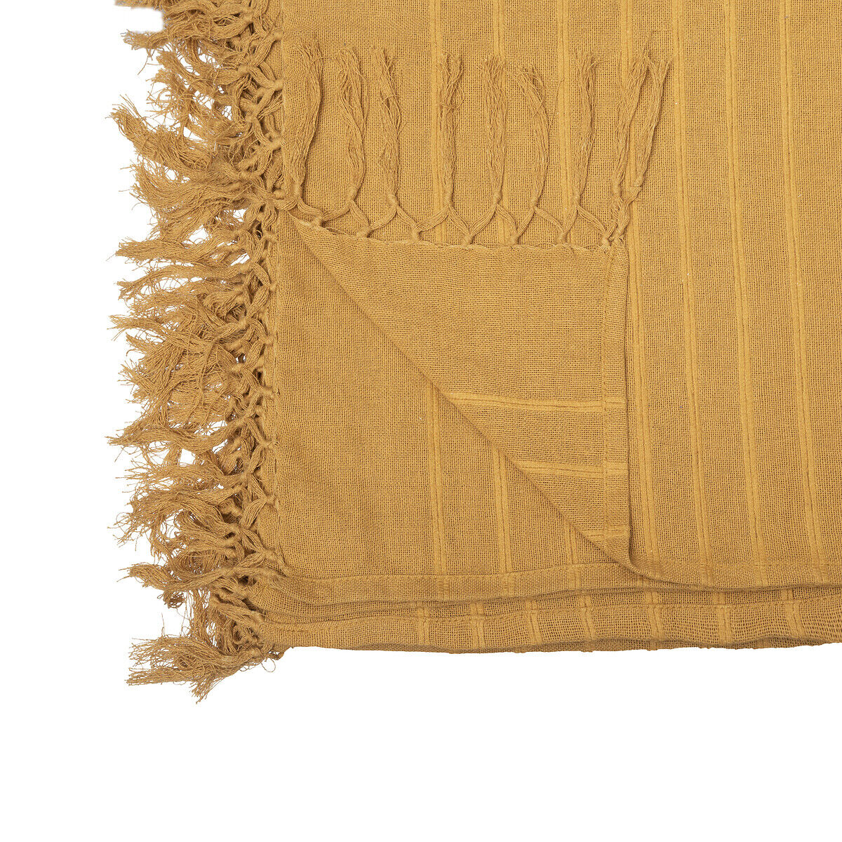 Manta ocre com franjas 230x250cm, , large