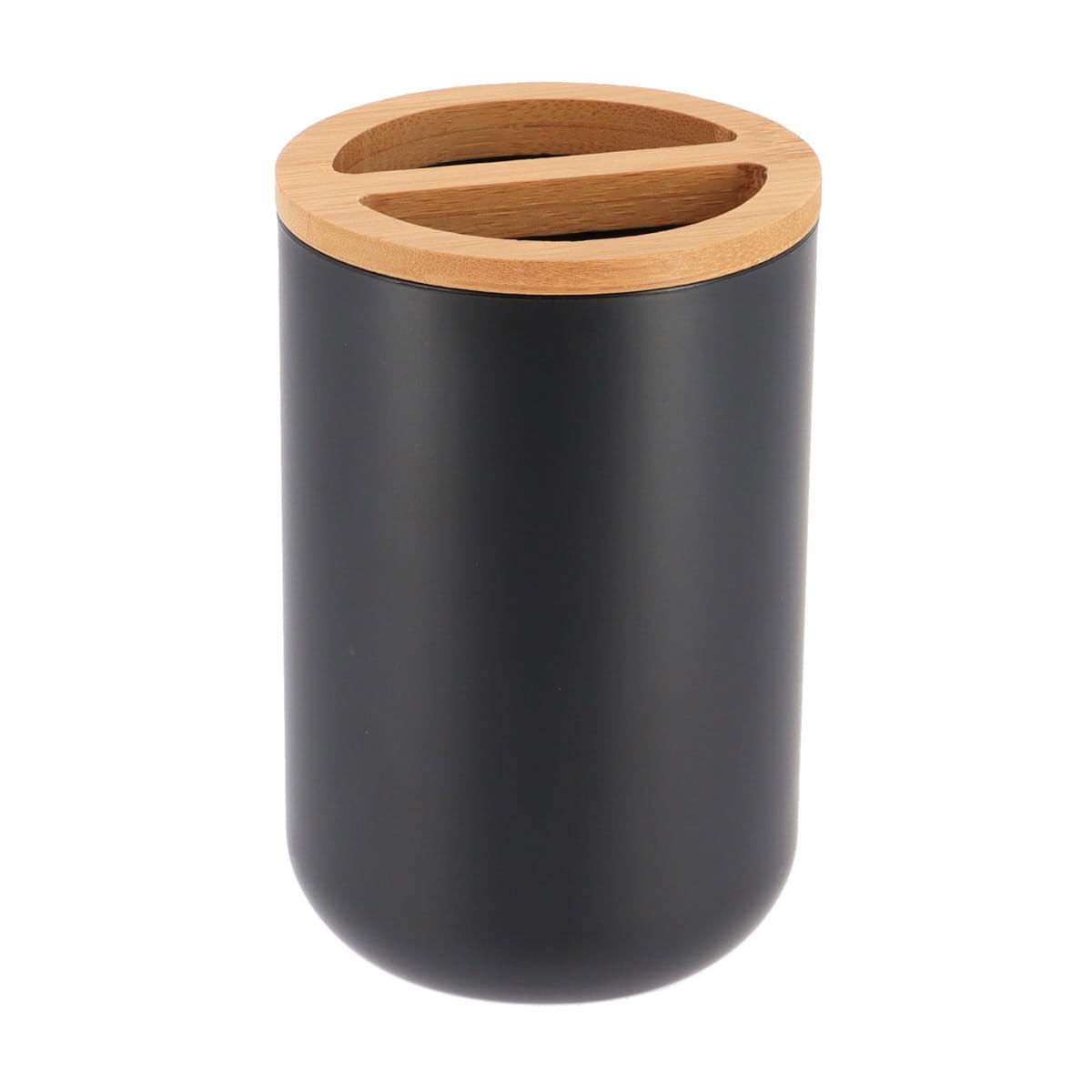 Copo wc preto com tampa em bambu, , large