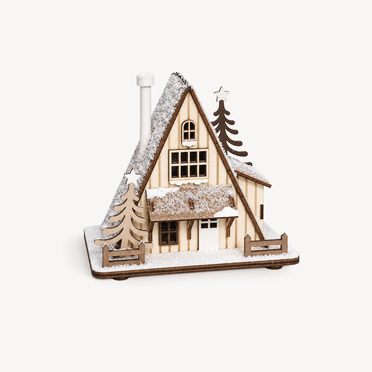 Casa decorativa em madeira chalé com led 13cm, , large