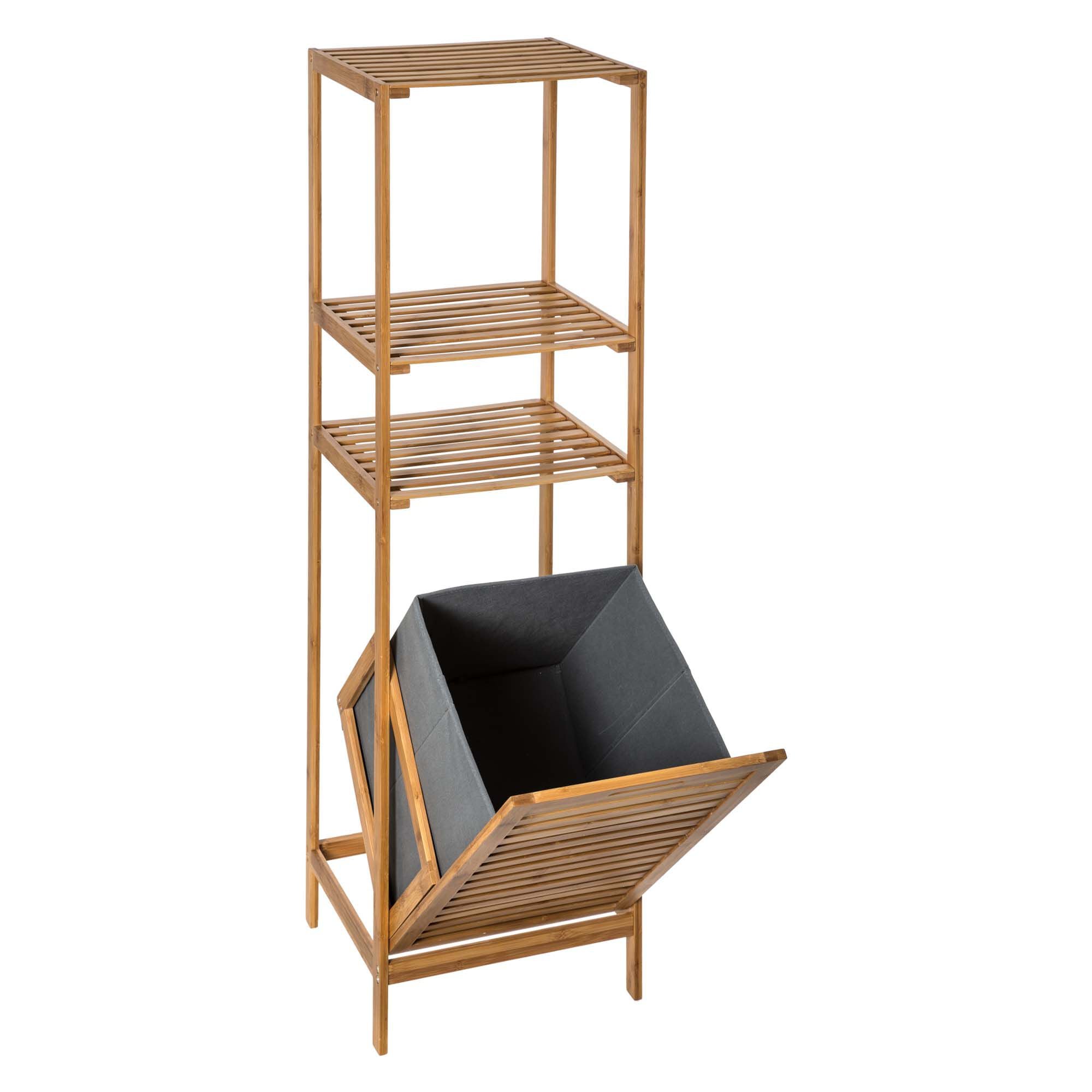 Estante wc bambu com cesto para roupa, , large