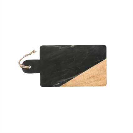 Tábua de servir preta de mármore e madeira 30x15cm, , large