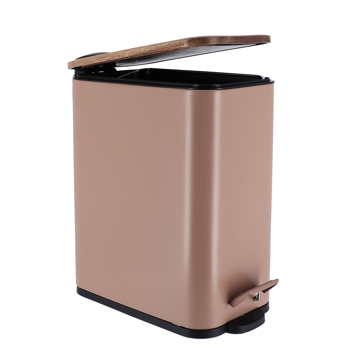 Balde wc com tampa em metal taupe 5l, , large