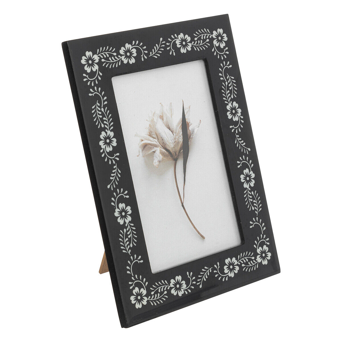 Moldura preta e branca com decoração flores 10x15cm, , large