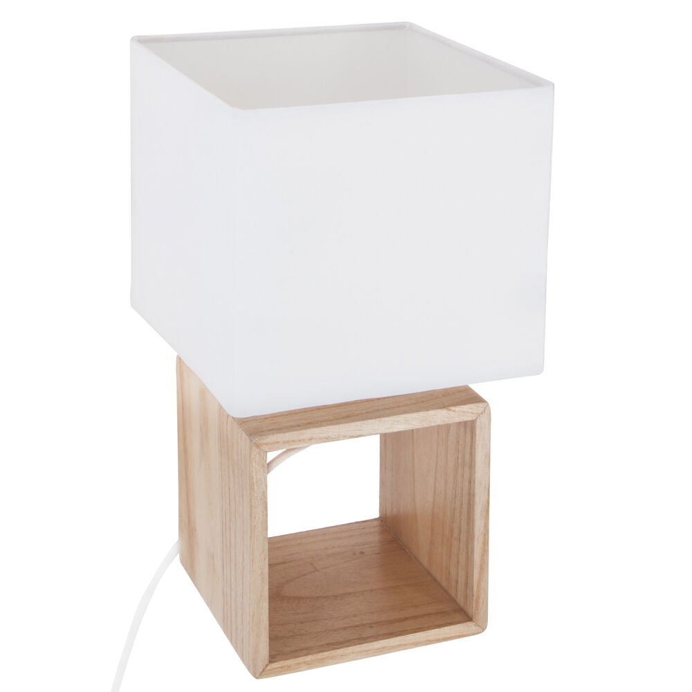 Candeeiro de mesa quadrado branco e castanho em madeira, , large