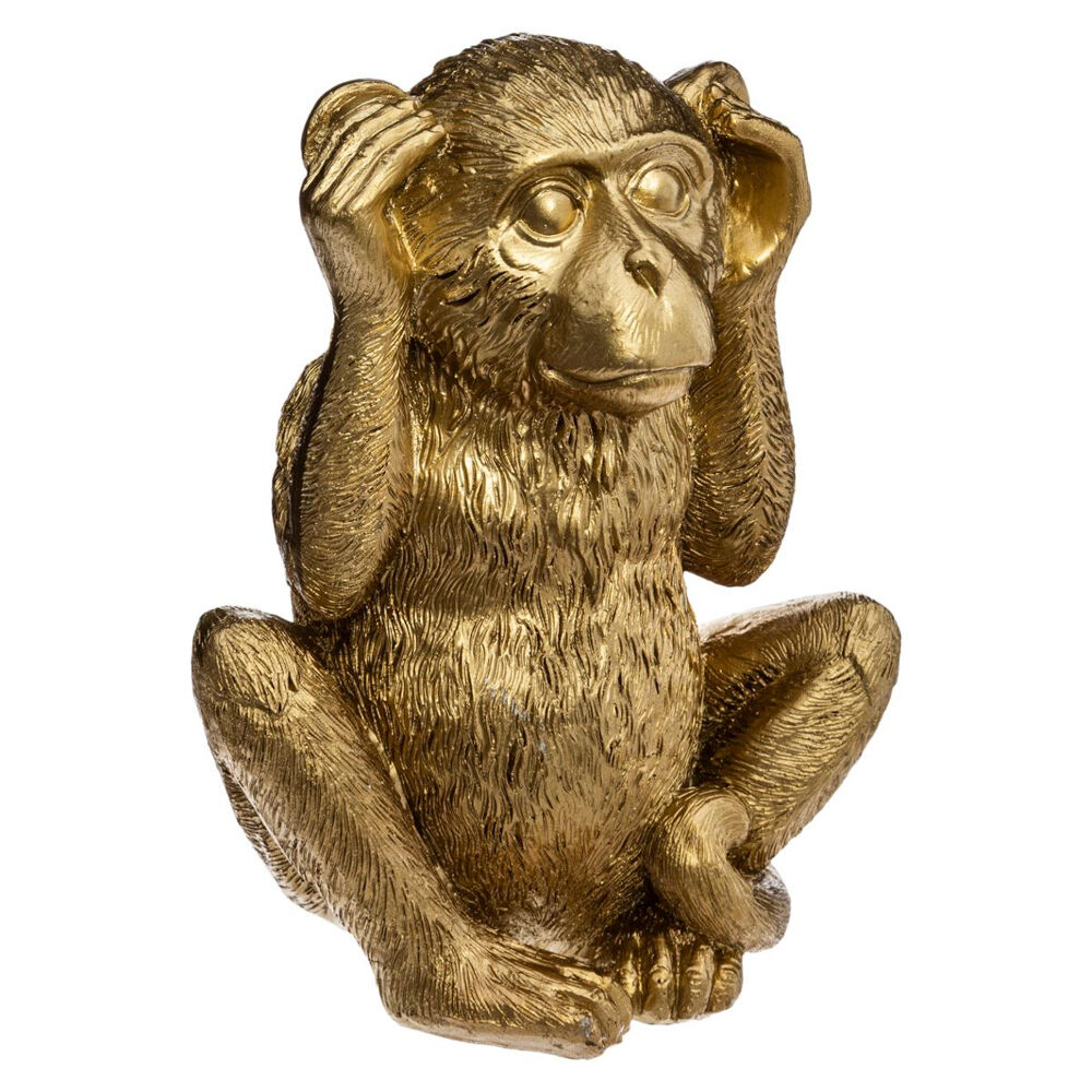 Estatueta macaco sábio surdo dourada, , large