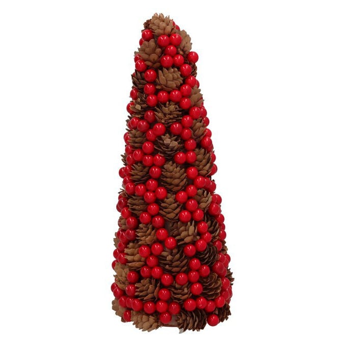 Árvore de natal decorativa com bagas e pinhas 31cm, , large