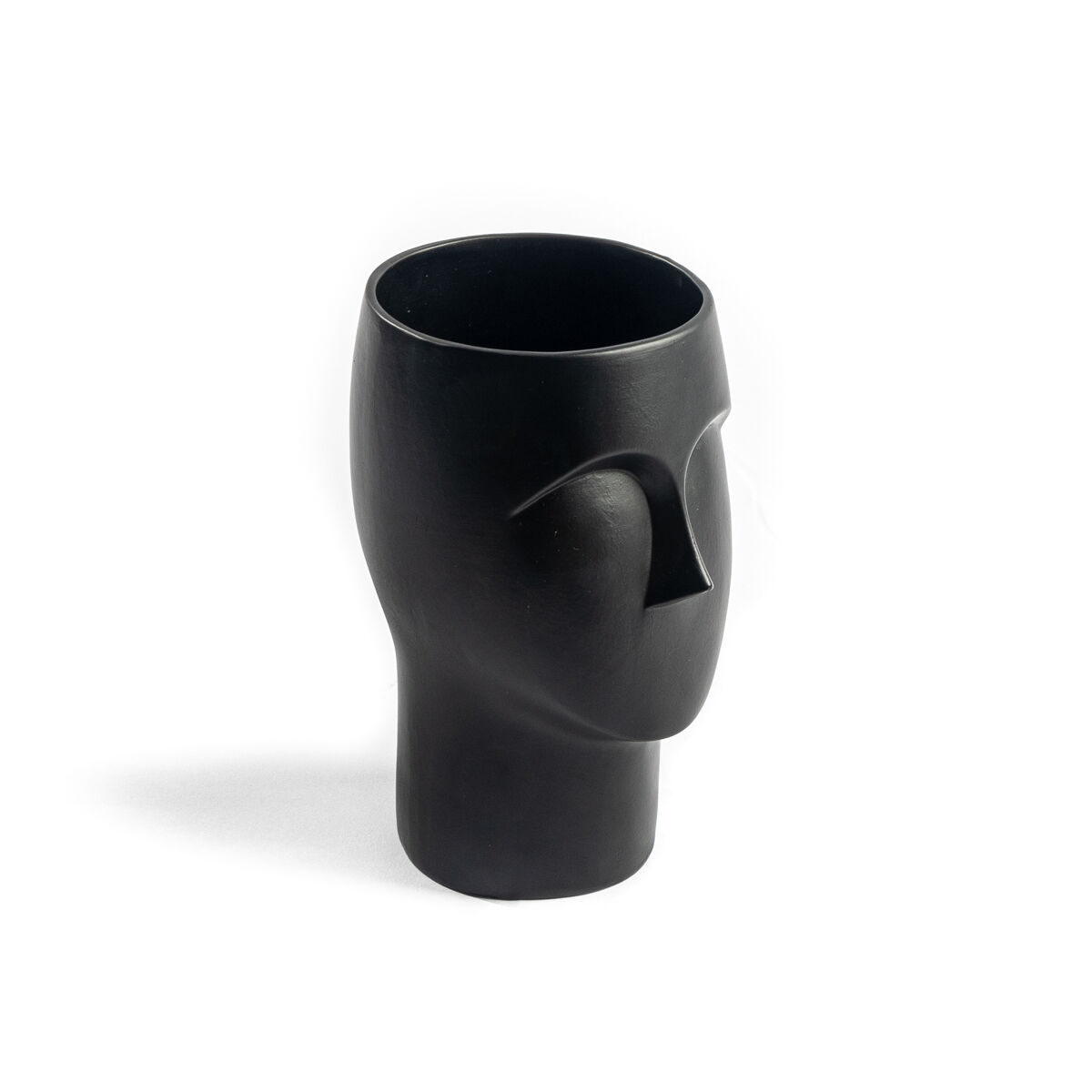 Jarra de cerâmica preta figura cara de homem, , large