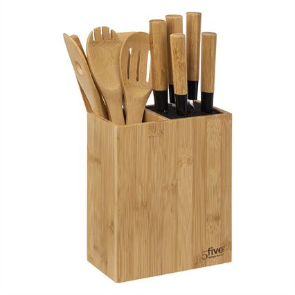 Conjunto de facas e utensílios com suporte em bambu, , large
