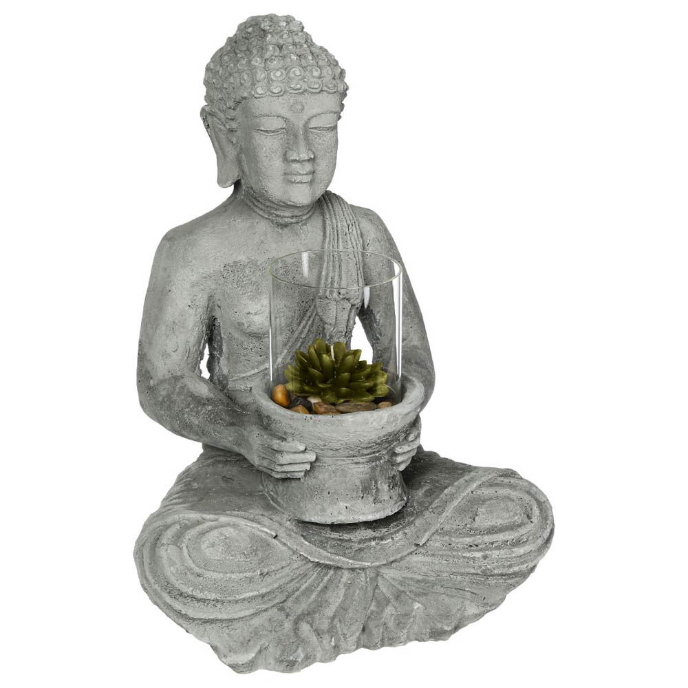 Estatueta decorativa buda cinza em cimento, , large