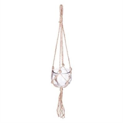 Jarra suspensa globo de vidro com corda em ráfia, , large
