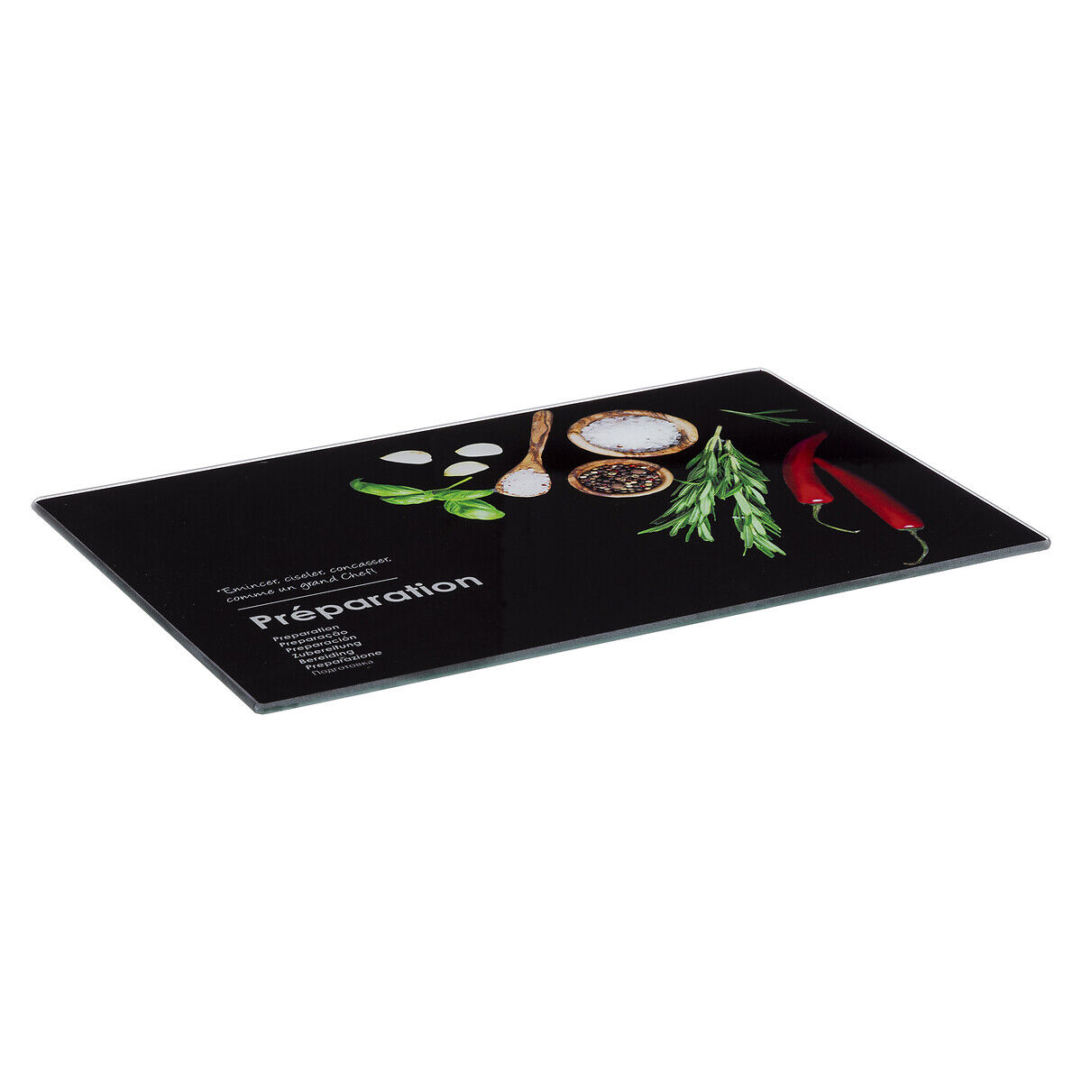 Decorated chopping board black in tempered glass, , large