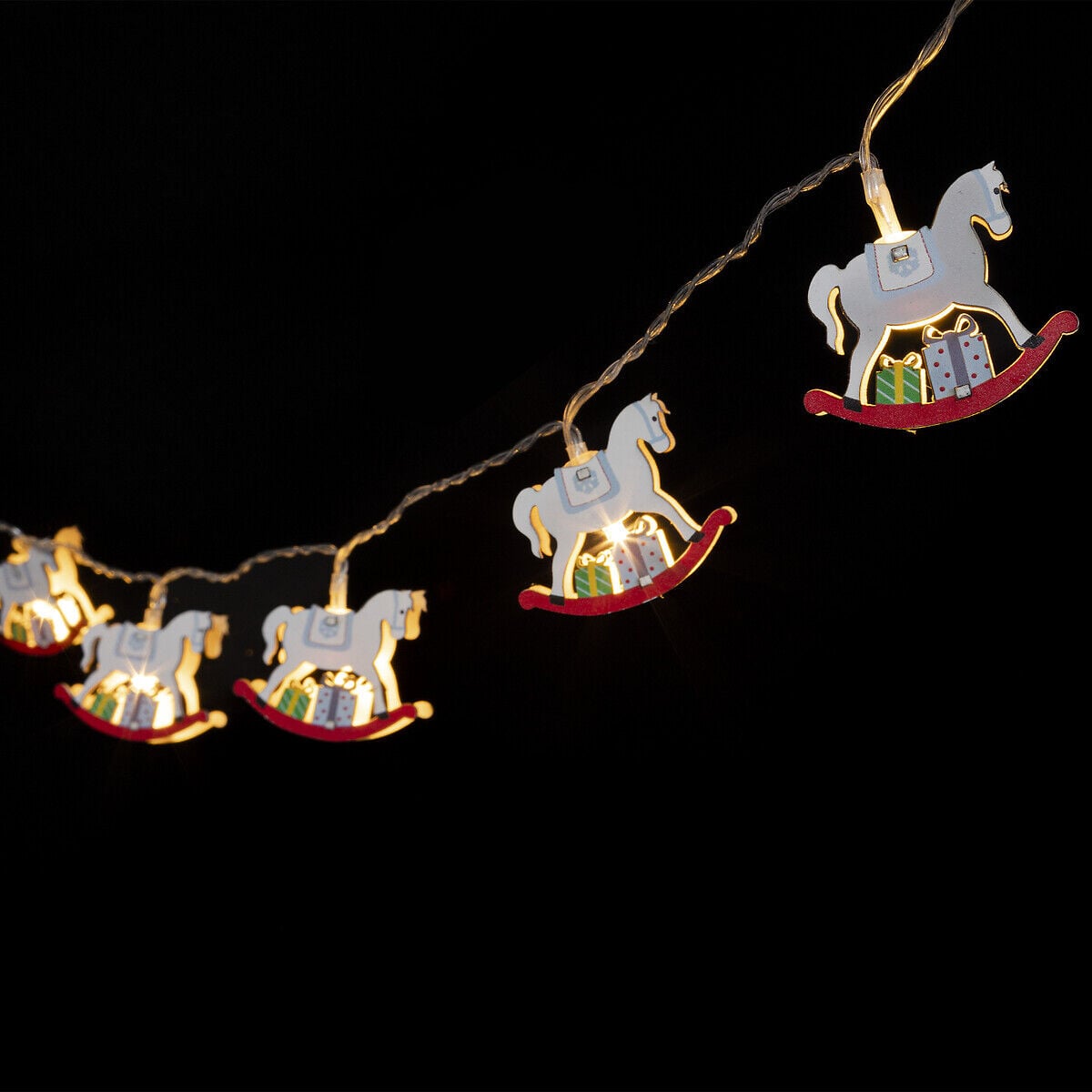 Grinalda luminosa com cavalo de baloiço 10 leds, , large