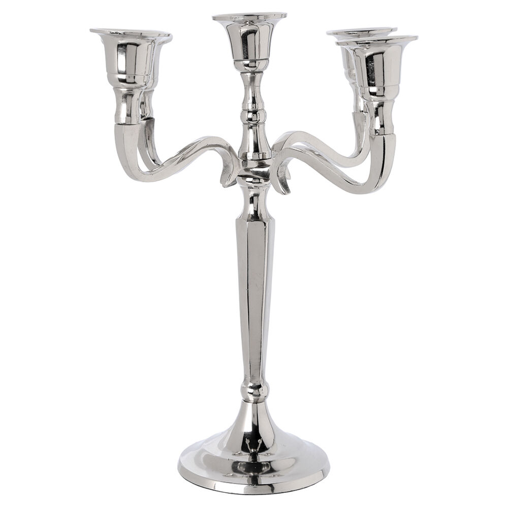 Candelabro em metal prateado para 5 velas, , large