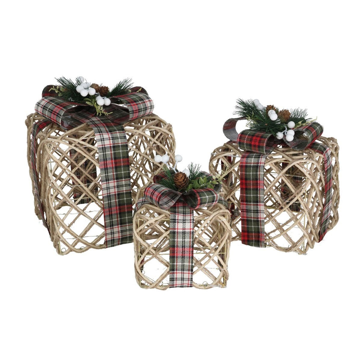 Caixa presente tartan bege e vermelho 30x30cm, , large
