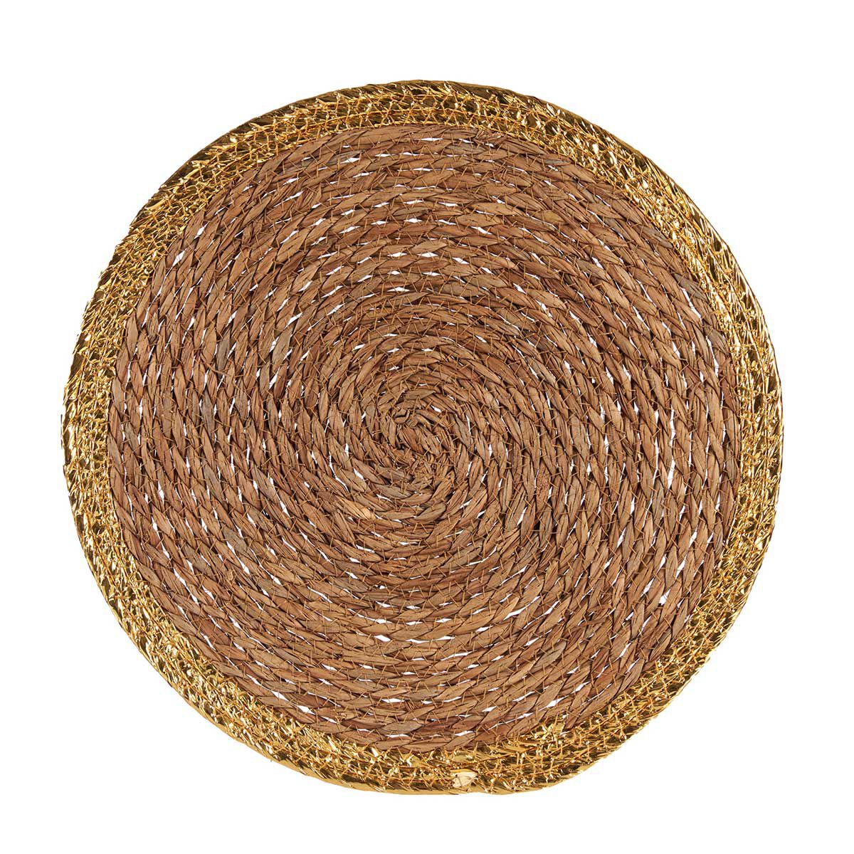 Individual de mesa natural e dourado 38cm, , large