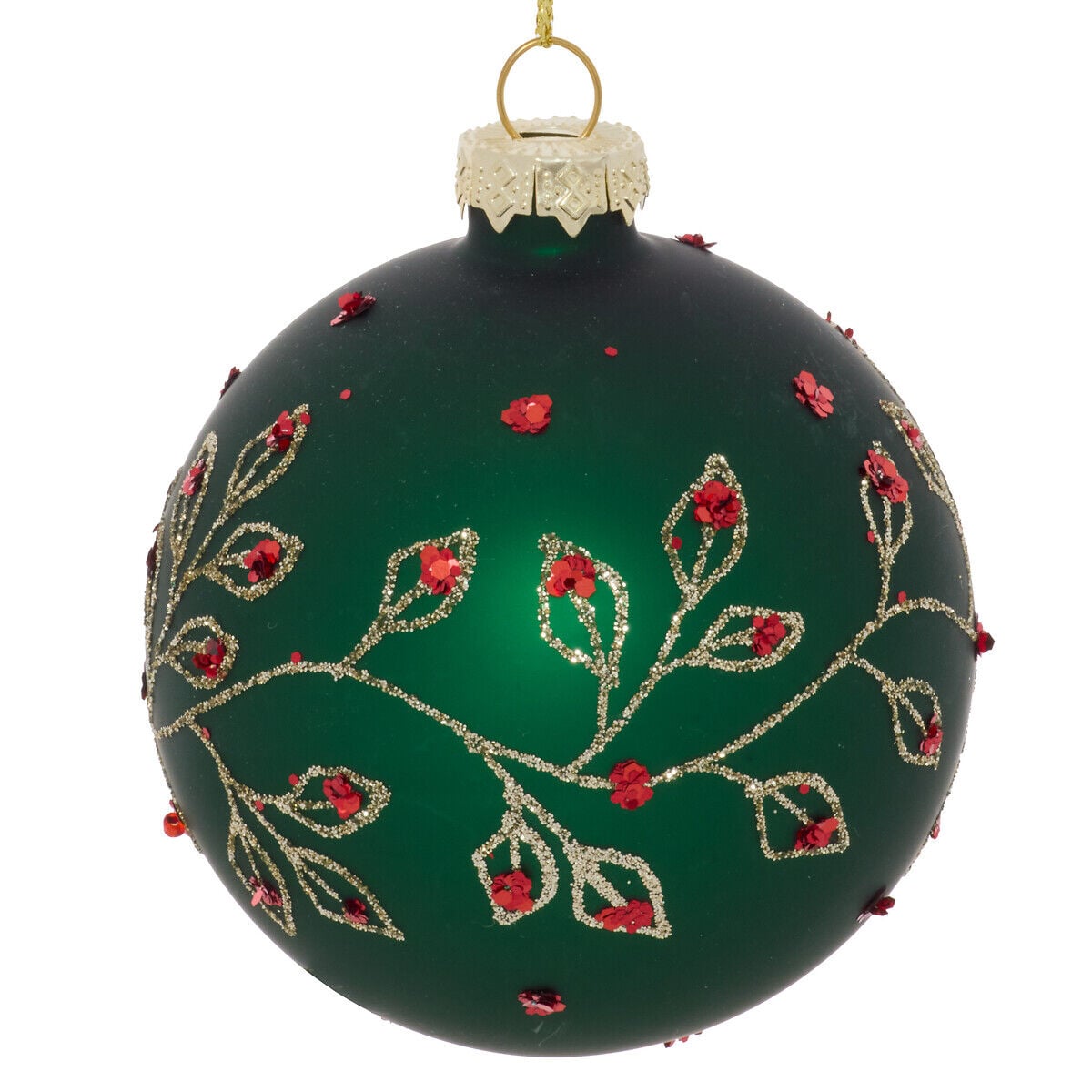 Bola de natal ramos verde 8cm, , large