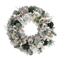 Corona Decorativa Con Flores Blancas Y Bayas Dorad