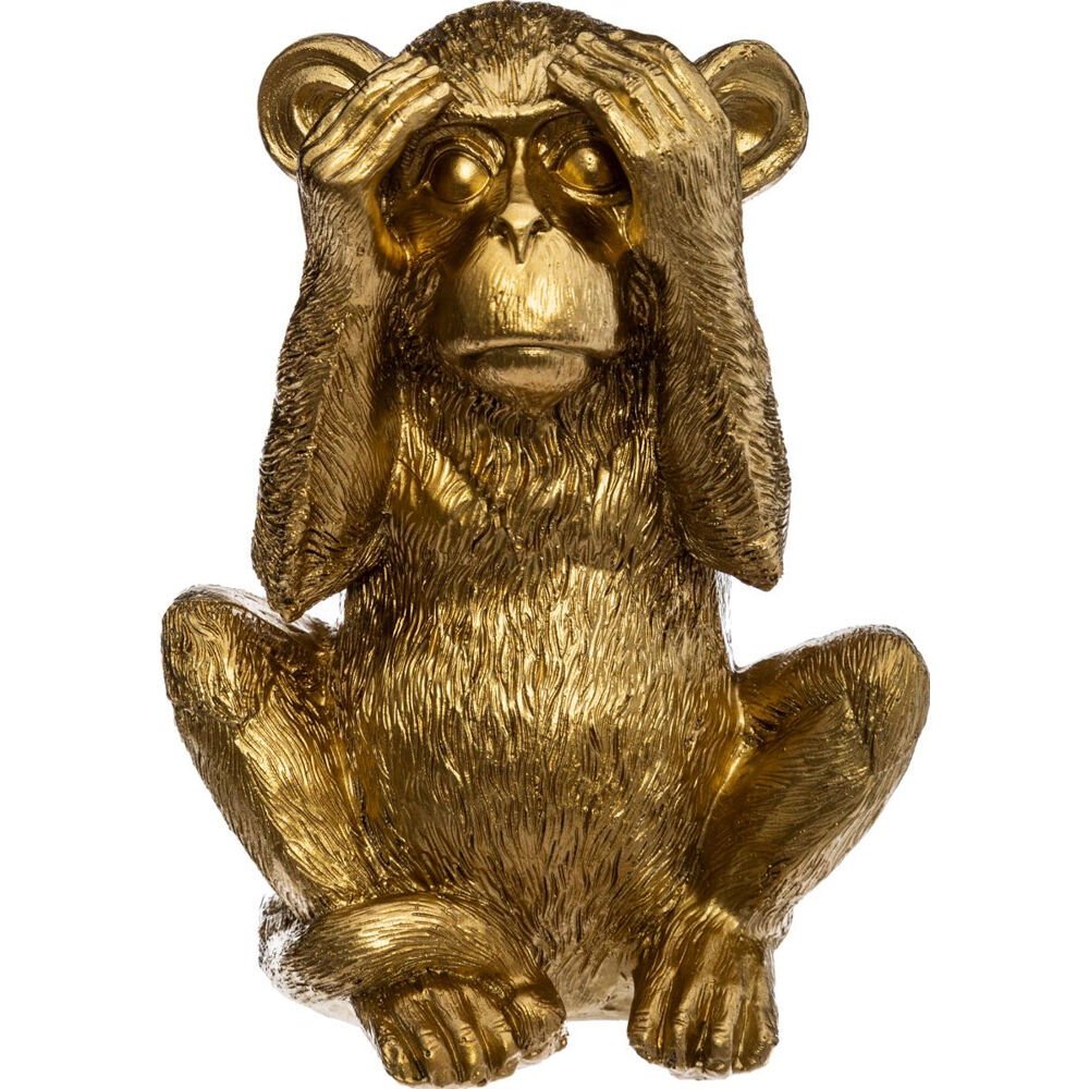 Estatueta macaco sábio cego dourada, , large
